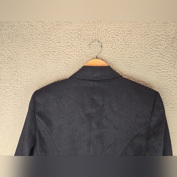 Elie Tahari Womens Linen Blend Crop Blazer Sz 8 Crest Buttons Open Front Lined - Picture 13 of 15